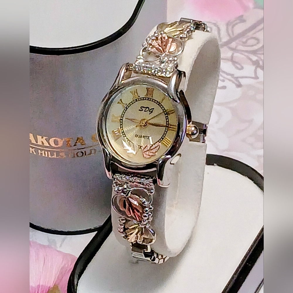 SDG Black Hills Gold Leaves Watch-Solid Silver Tips Large Gold Leaves+Expansion - Picture 2 of 6